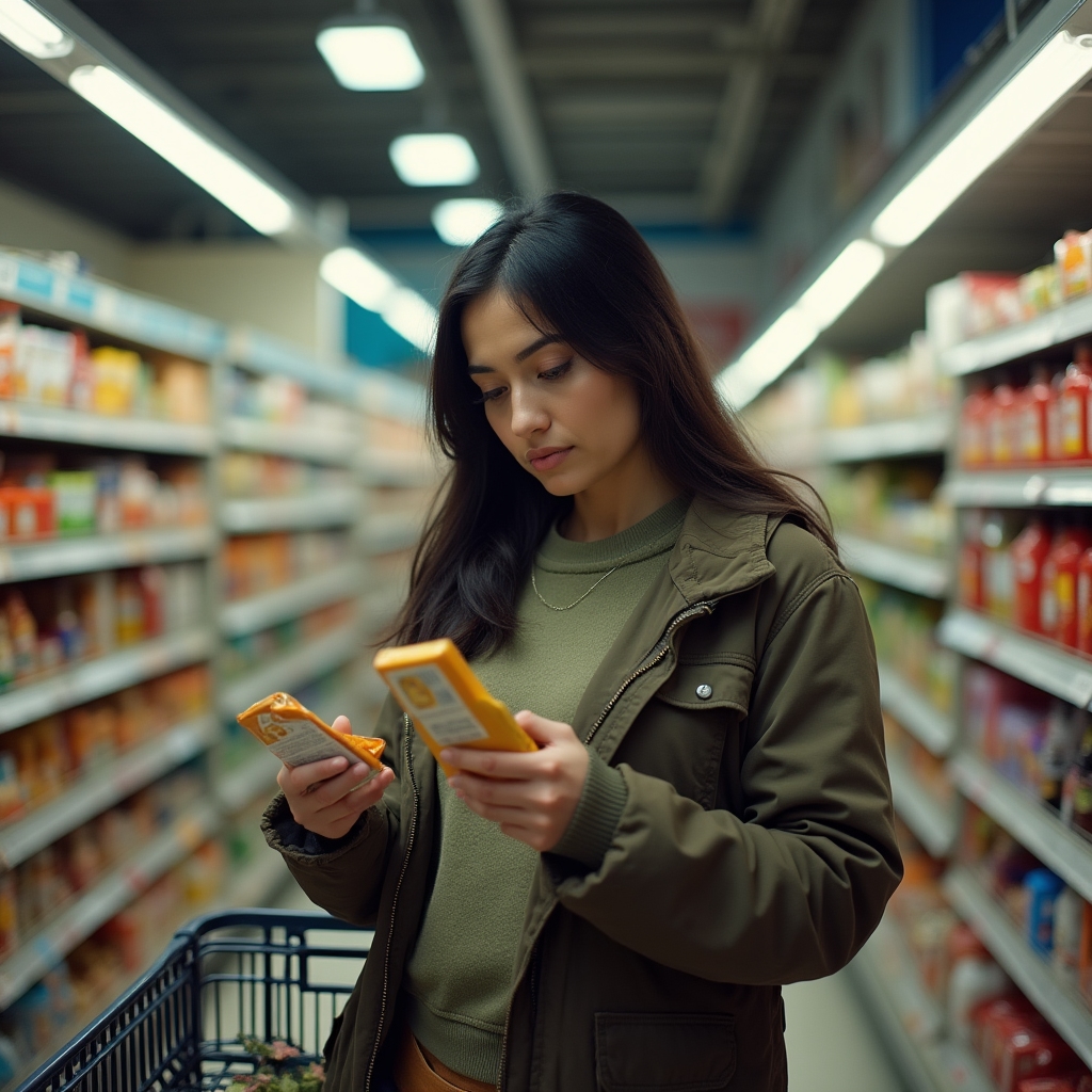 Nákup potravín v slovenskom supermarkete, košík s potravinami